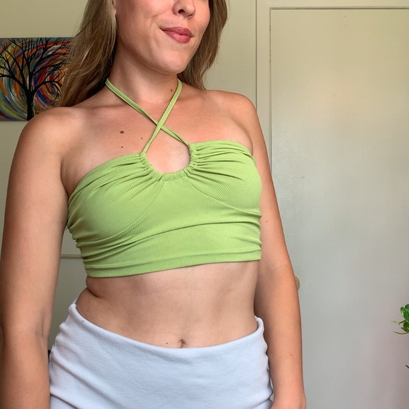 Green Cross Neck Crop Top - Shein - Festival Season - Picture 2 of 3